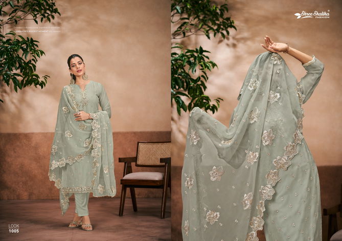 Ruhani By shree Shalika Organza Chiffon Embroidery Dress Material Suppliers In India